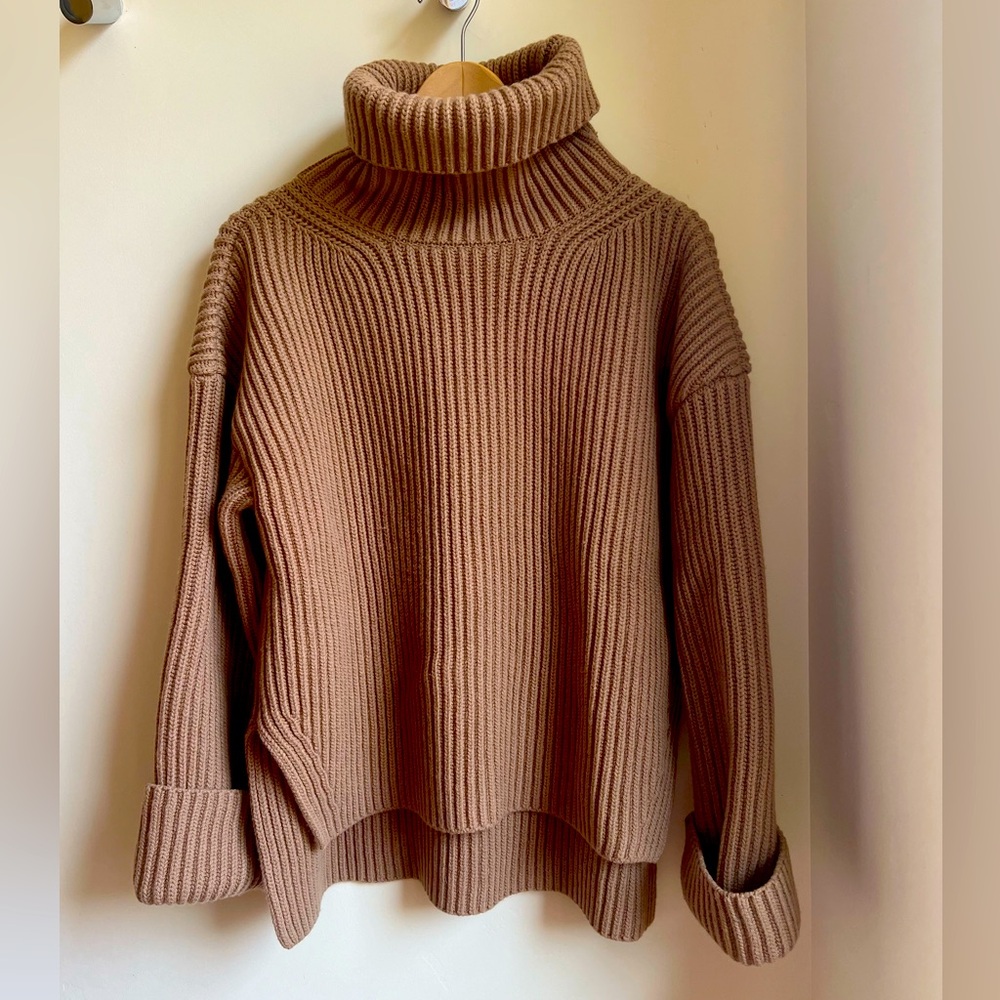 G Label Goop Chunky Turtleneck Ribbed Sweater Womens M Brown Dark Camel Tan Wool